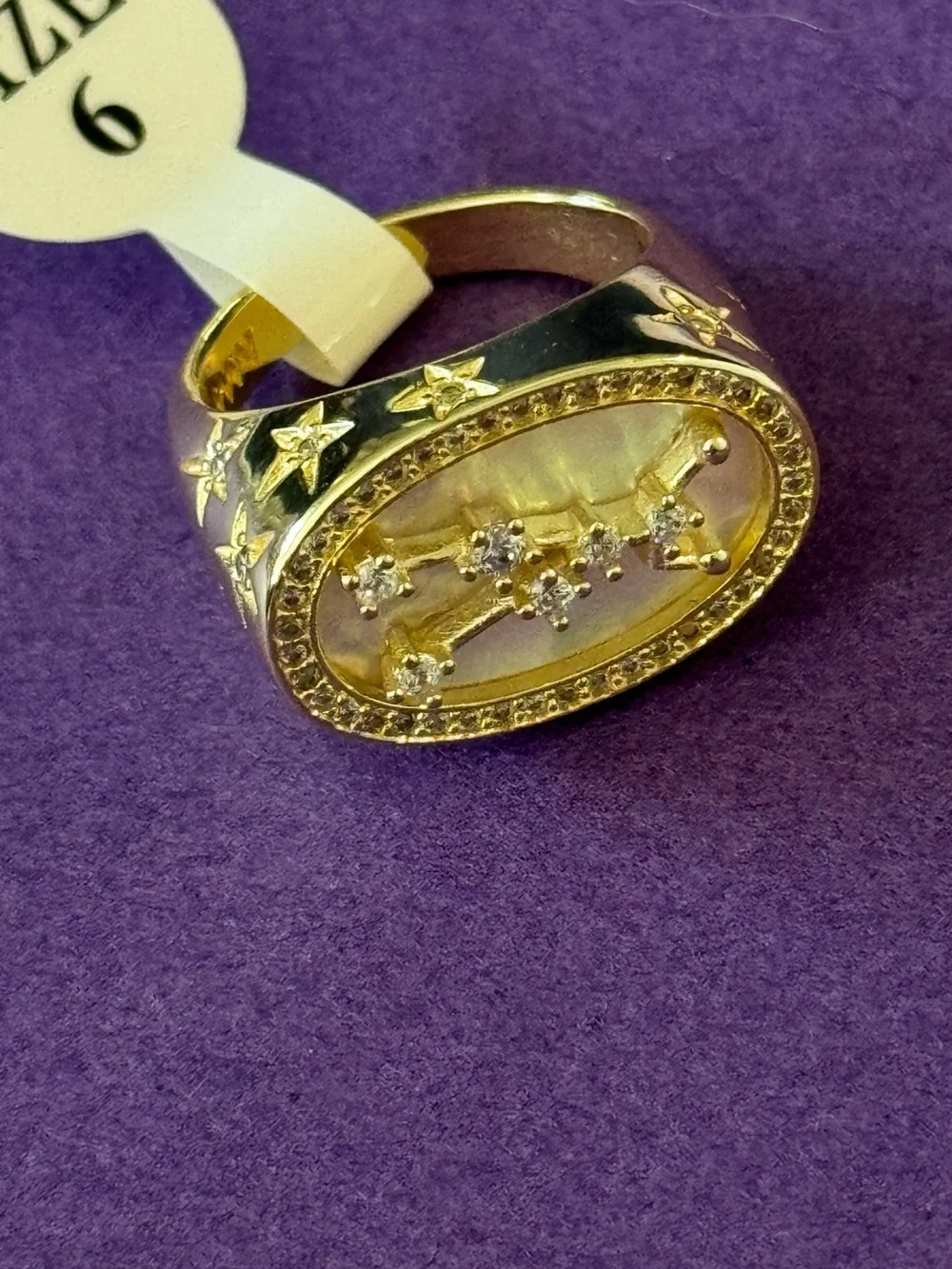 Melinda Maria Gold Zodiac Taurus Ring with Mother-of-Pearl and Crystal